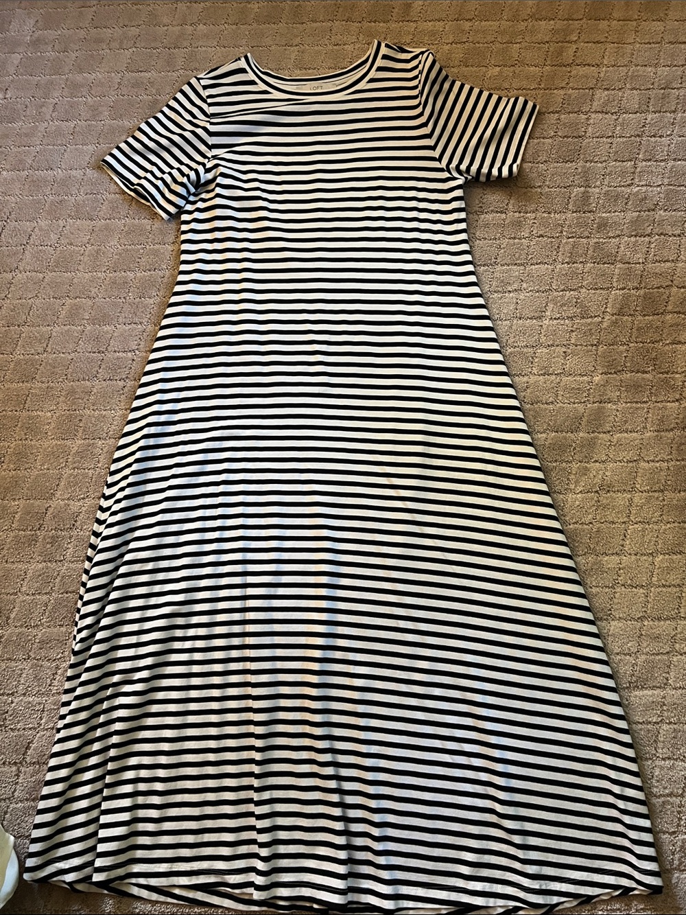 LOFT Black and White Striped Short Sleeve Maxi Dress